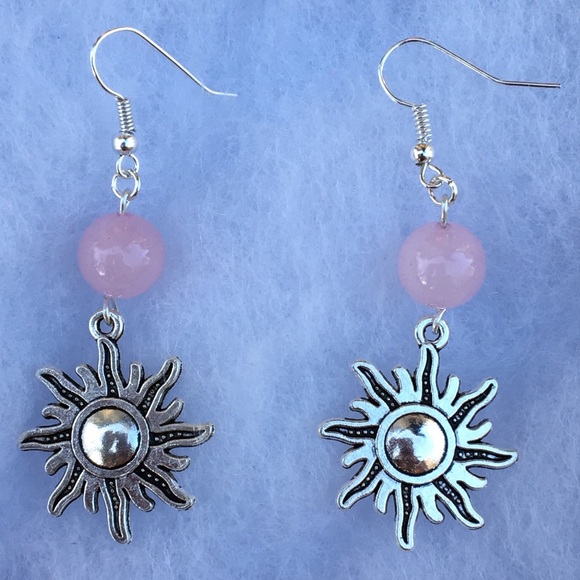 PeaceFrog Jewelry - Pink Rose Quartz Silver Sun Earrings